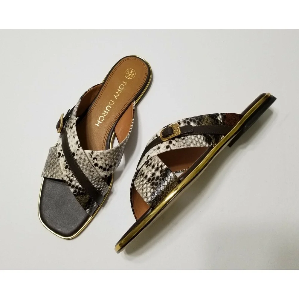 NWOB Tory Burch Delaney Embossed Snake Leather Sandal Slide Aspen Multi 10 $268